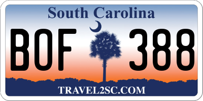 SC license plate BOF388