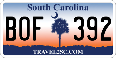 SC license plate BOF392