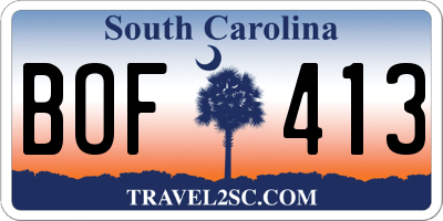 SC license plate BOF413