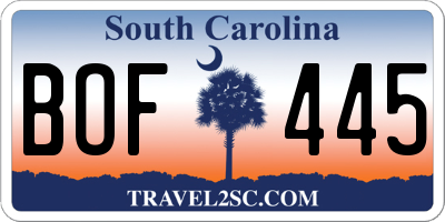 SC license plate BOF445