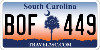 SC license plate BOF449