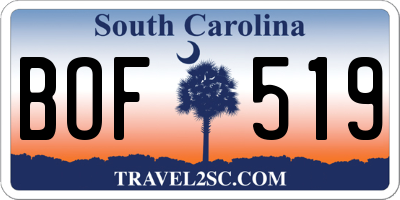 SC license plate BOF519