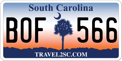 SC license plate BOF566