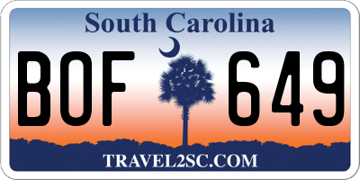 SC license plate BOF649