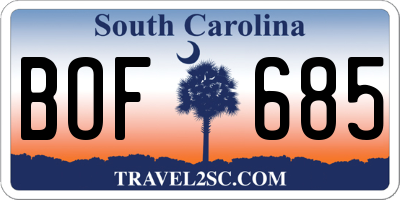 SC license plate BOF685