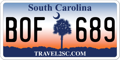 SC license plate BOF689