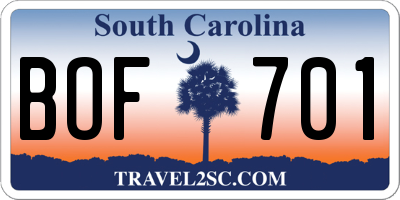 SC license plate BOF701