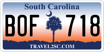SC license plate BOF718