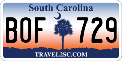 SC license plate BOF729