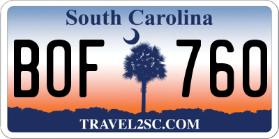 SC license plate BOF760