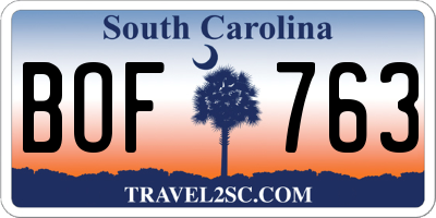 SC license plate BOF763