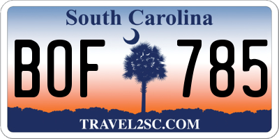 SC license plate BOF785