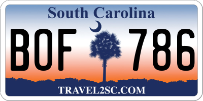 SC license plate BOF786