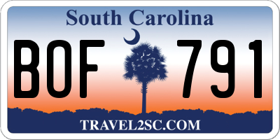 SC license plate BOF791