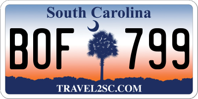 SC license plate BOF799