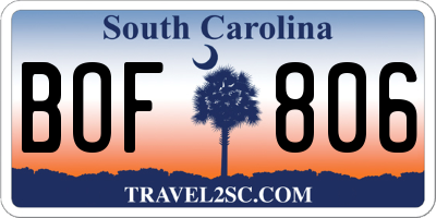 SC license plate BOF806