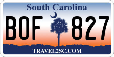 SC license plate BOF827