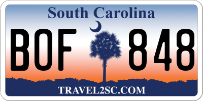SC license plate BOF848