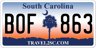 SC license plate BOF863
