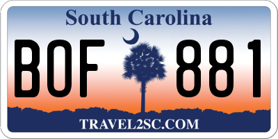 SC license plate BOF881