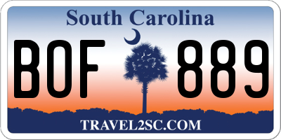 SC license plate BOF889