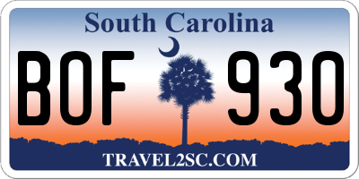 SC license plate BOF930
