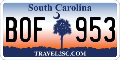 SC license plate BOF953