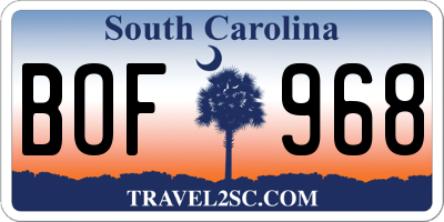 SC license plate BOF968