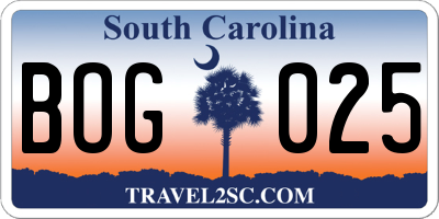 SC license plate BOG025