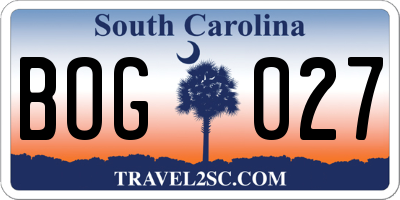 SC license plate BOG027