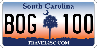 SC license plate BOG100