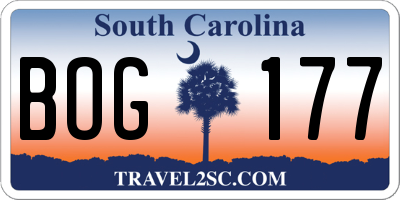 SC license plate BOG177