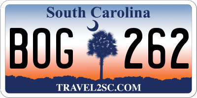 SC license plate BOG262