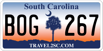 SC license plate BOG267