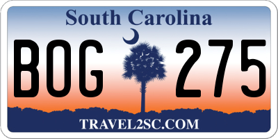 SC license plate BOG275
