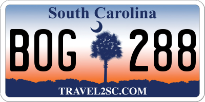 SC license plate BOG288