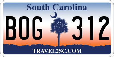 SC license plate BOG312