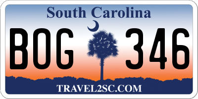 SC license plate BOG346