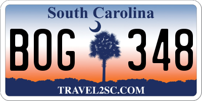 SC license plate BOG348