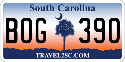 SC license plate BOG390