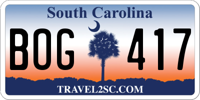 SC license plate BOG417