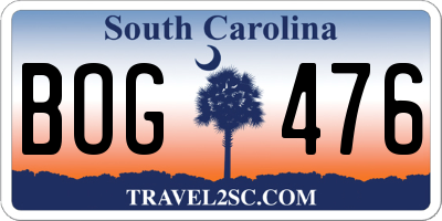 SC license plate BOG476