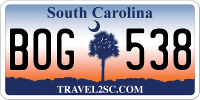 SC license plate BOG538