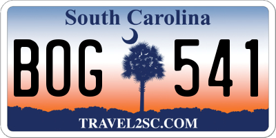 SC license plate BOG541