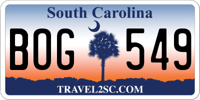 SC license plate BOG549