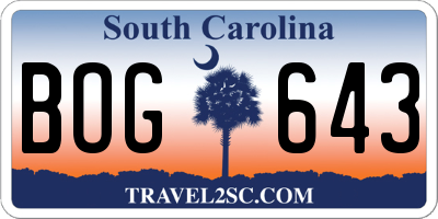 SC license plate BOG643