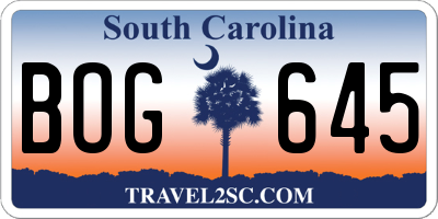 SC license plate BOG645
