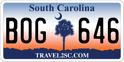 SC license plate BOG646
