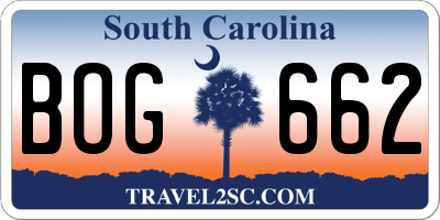 SC license plate BOG662
