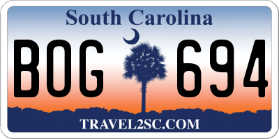 SC license plate BOG694
